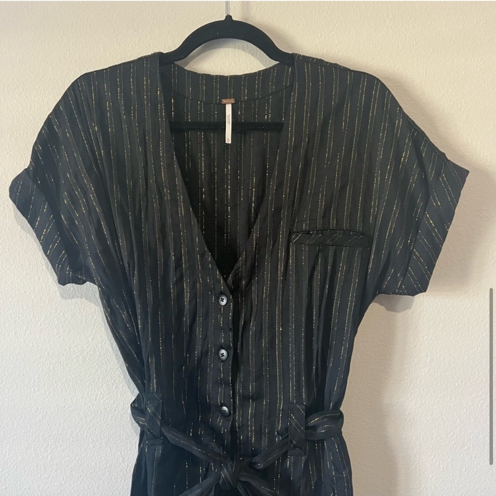 Free People Black Lurex Gold Pinstripe Jumpsuit - Picture 7 of 15
